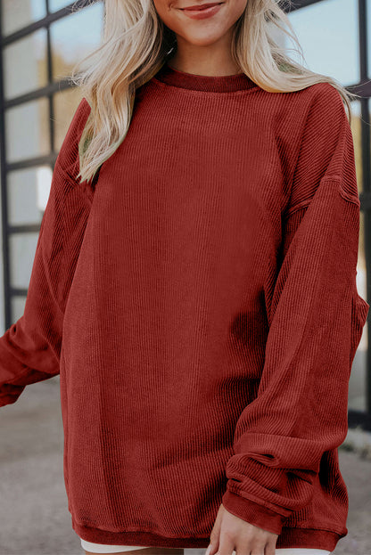 Plain Drop Sleeve Crinkle Rib Oversized Sweatshirt