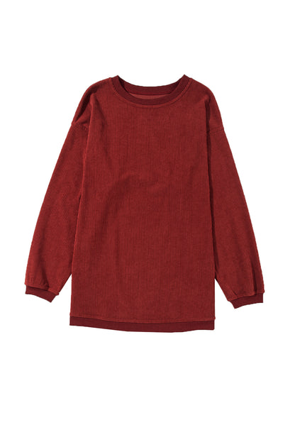 Plain Drop Sleeve Crinkle Rib Oversized Sweatshirt