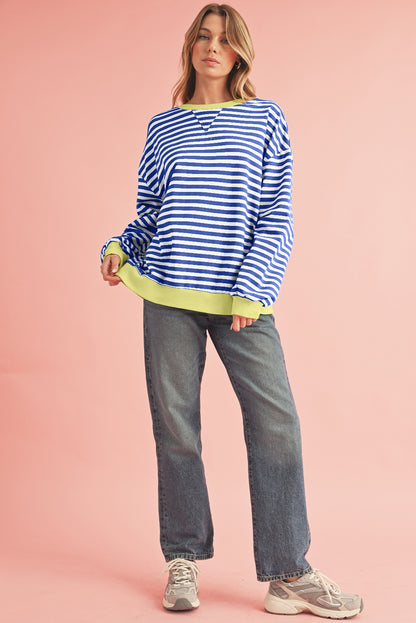 Green Stripe Contrast Edge Oversized Sweatshirt