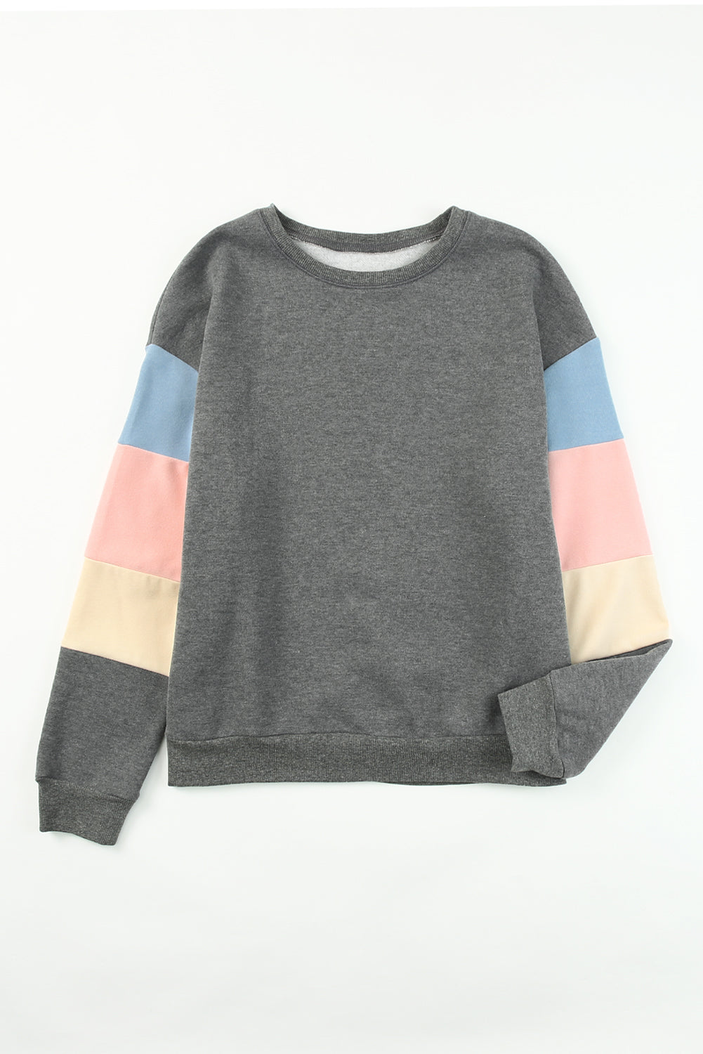 Grey Casual Color Block Drop Sleeve Sweatshirt