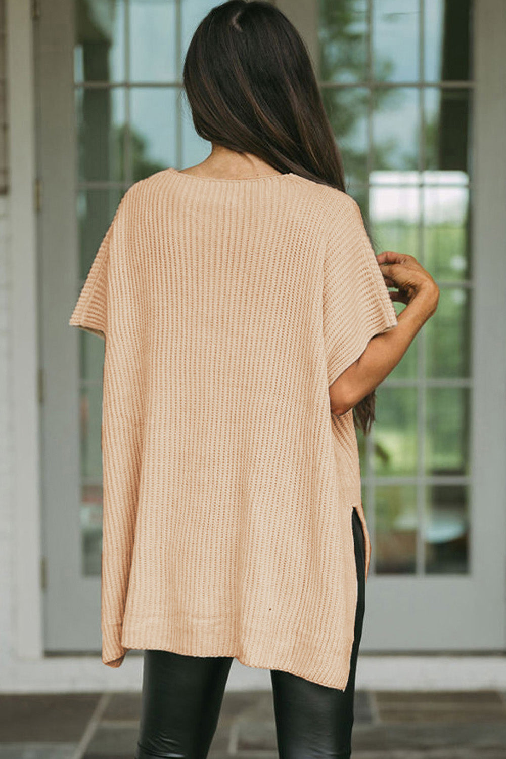 Side Slit Short Sleeve Oversized Sweater