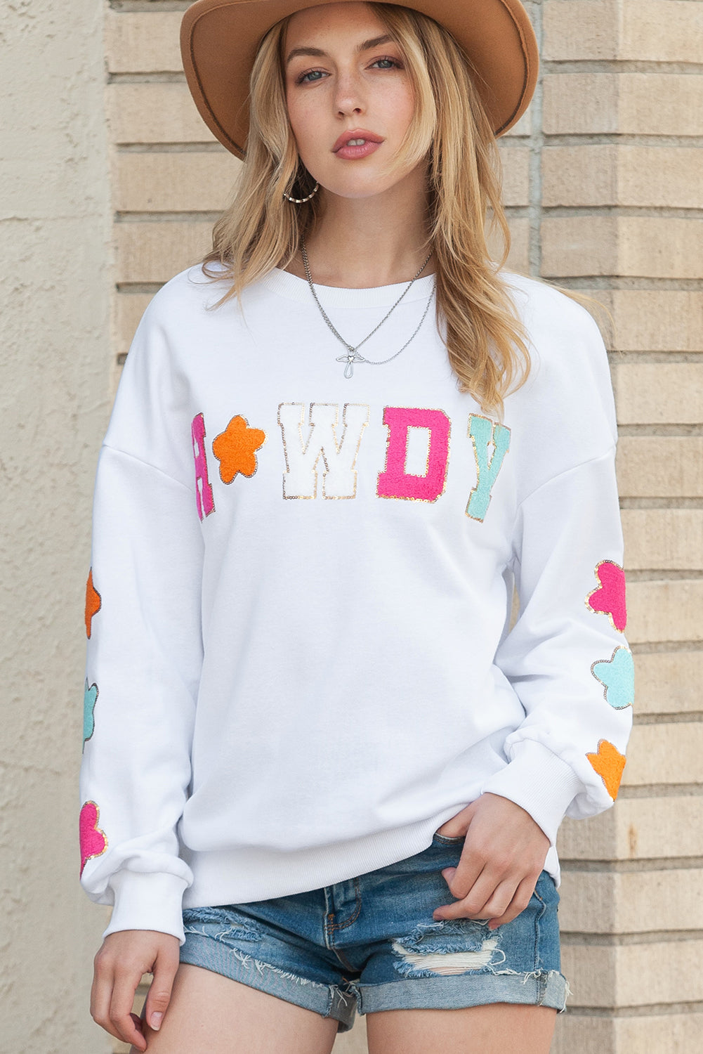 Glitter Howdy Patch Casual Star Sweatshirt