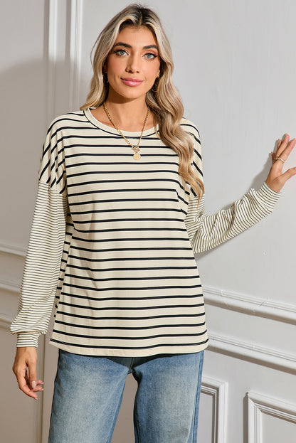 Stripe Patchwork Loose Long Sleeve Tee