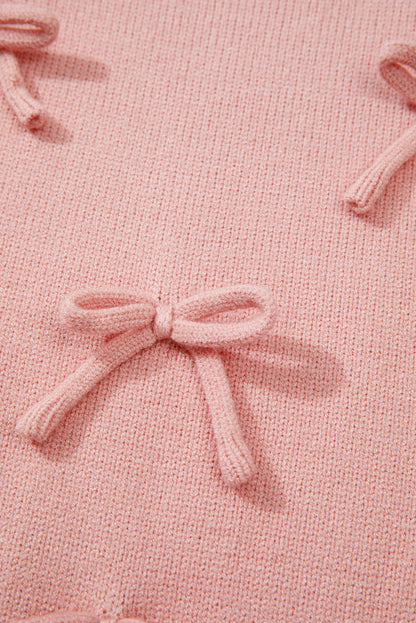 Light Pink Bow Detail Contrast Trim Ruffle Sweater