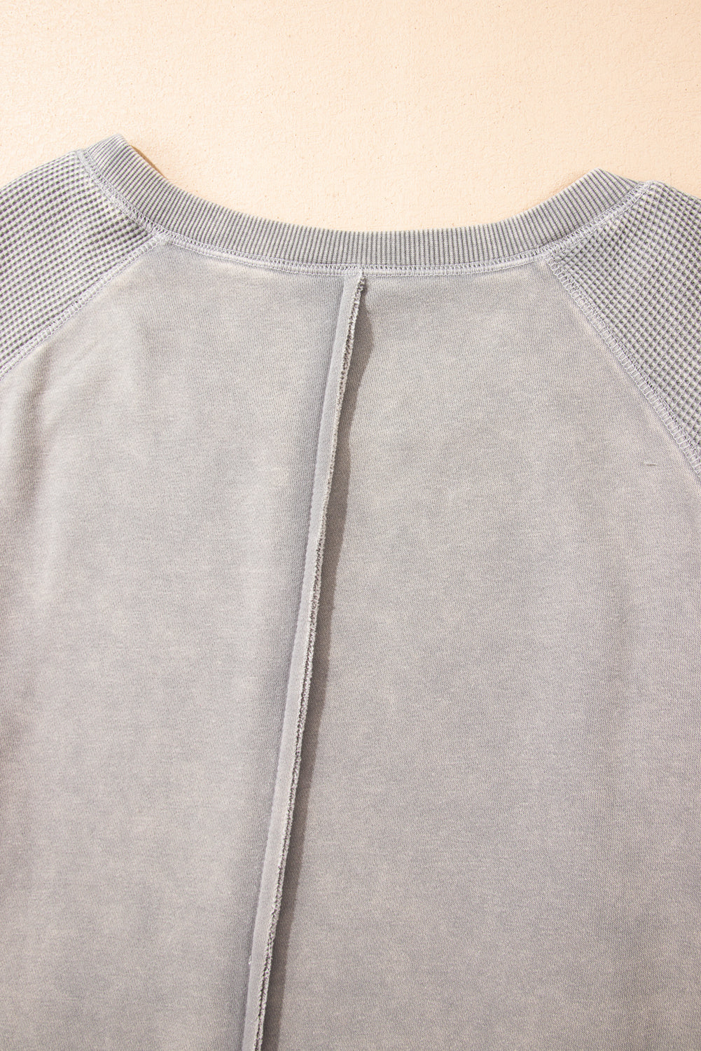 Orchid Petal Waffle Patchwork Raglan Sleeve Exposed Seam Sweatshirt