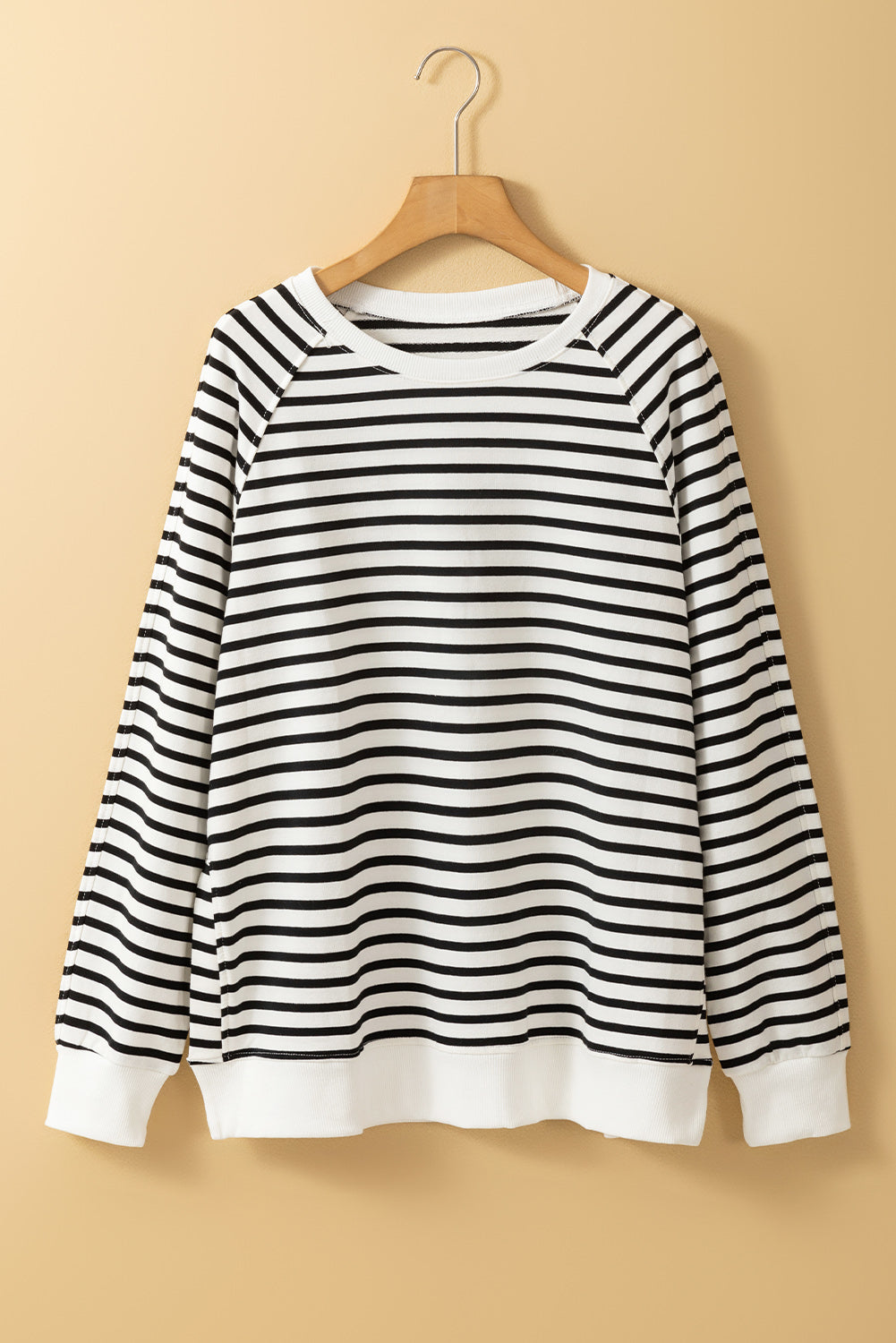 Black Stripe Raglan Sleeve Loose Split Sweatshirt