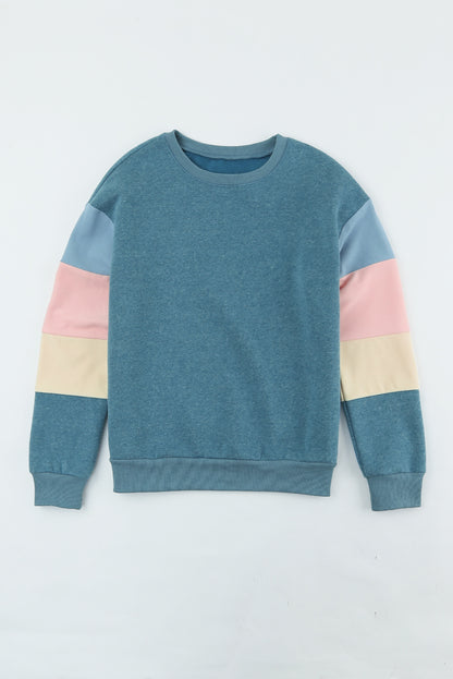 Grey Casual Color Block Drop Sleeve Sweatshirt