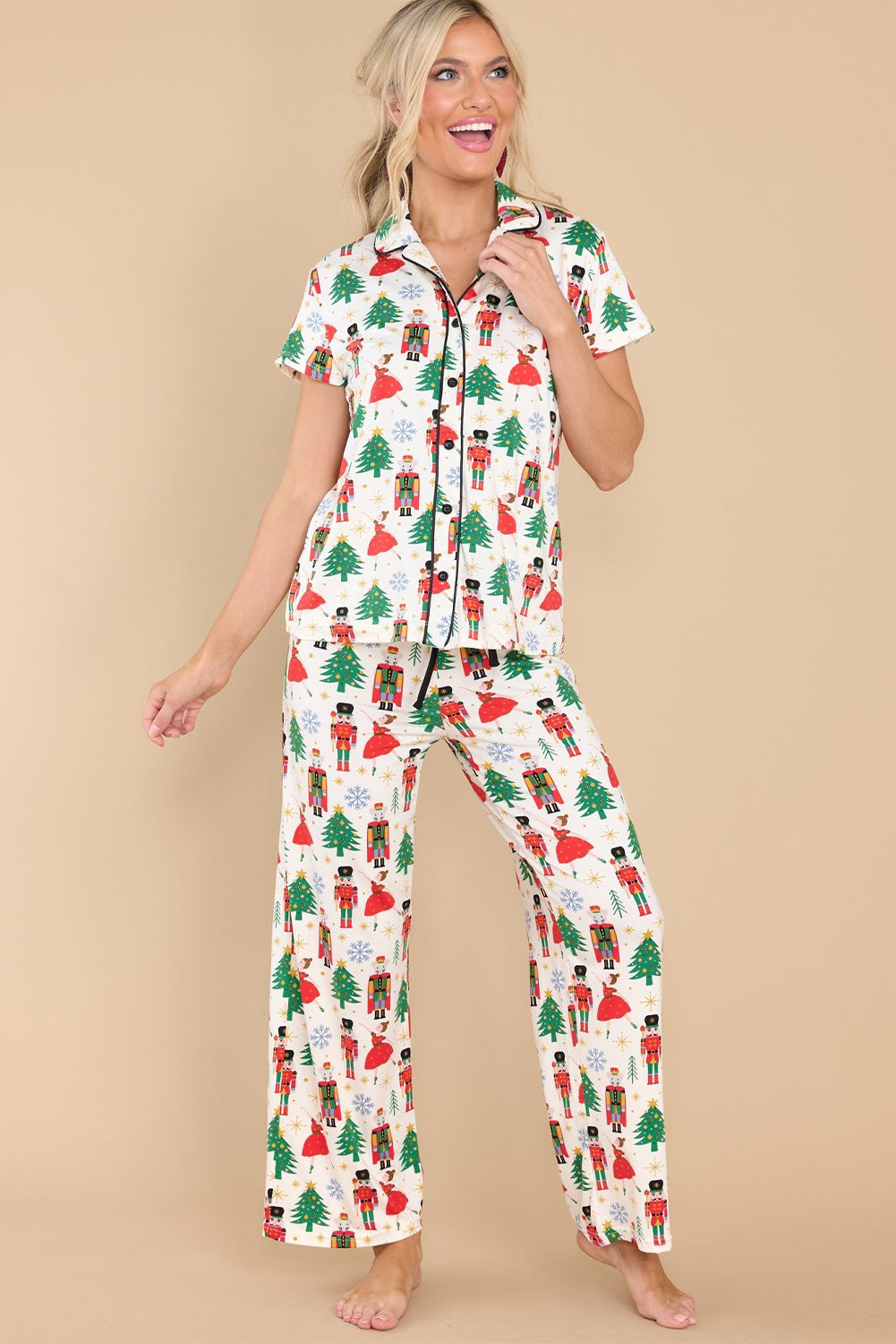 White Christmas Tree Nutcracker Shirt & Pants Pajama Set