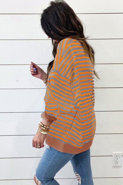 Sky Blue Stripe Colorblock Drop Shoulder Oversize Sweatshirt