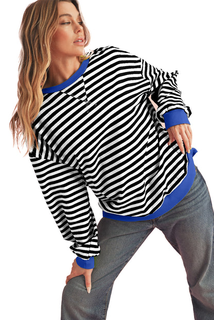 Green Stripe Contrast Edge Oversized Sweatshirt