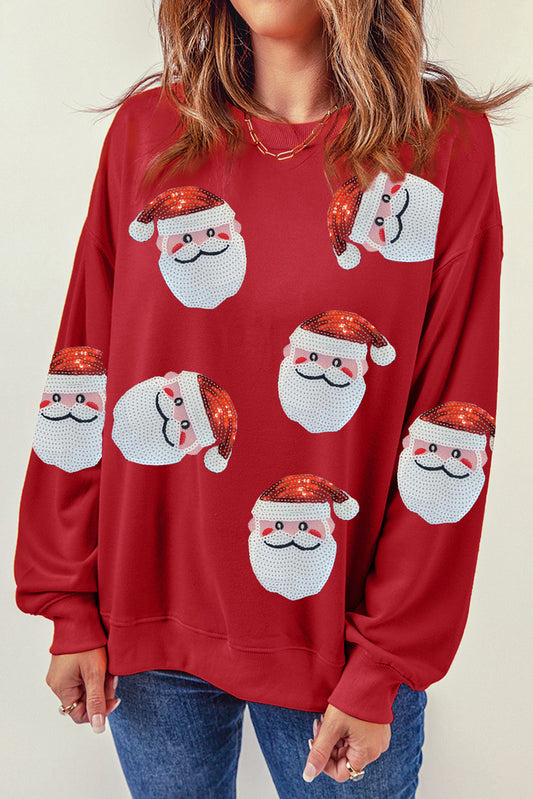 Sequins Santa Claus Graphic Christmas Sweatshirt