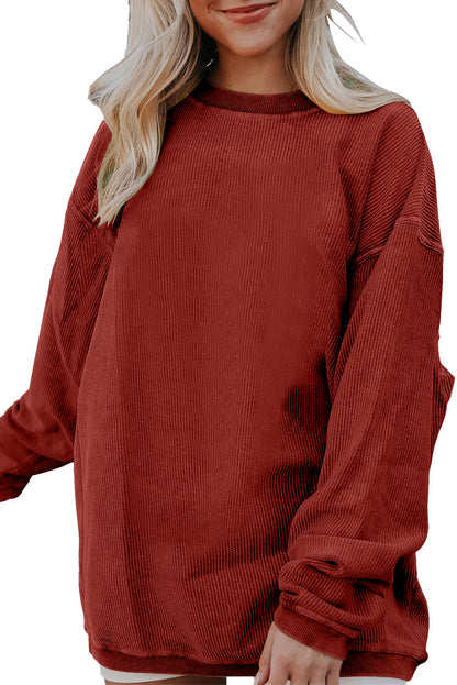 Plain Drop Sleeve Crinkle Rib Oversized Sweatshirt