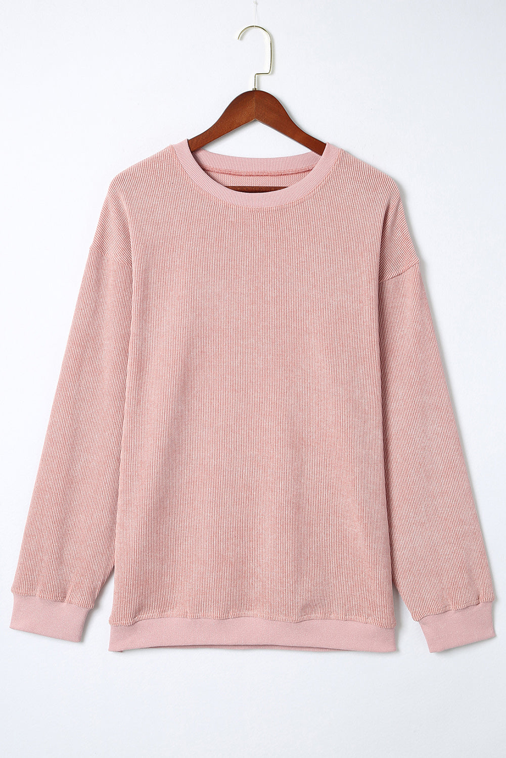 Ribbed Round Neck Drop Sleeve Pullover Sweatshirt