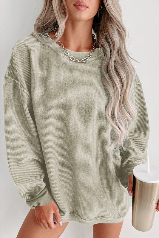 Ribbed Round Neck Drop Sleeve Pullover Sweatshirt