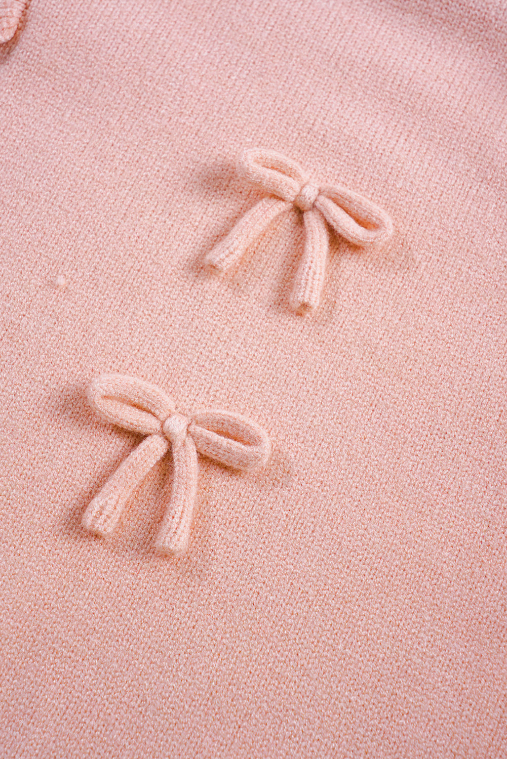 Light Pink Bow Detail Contrast Trim Ruffle Sweater