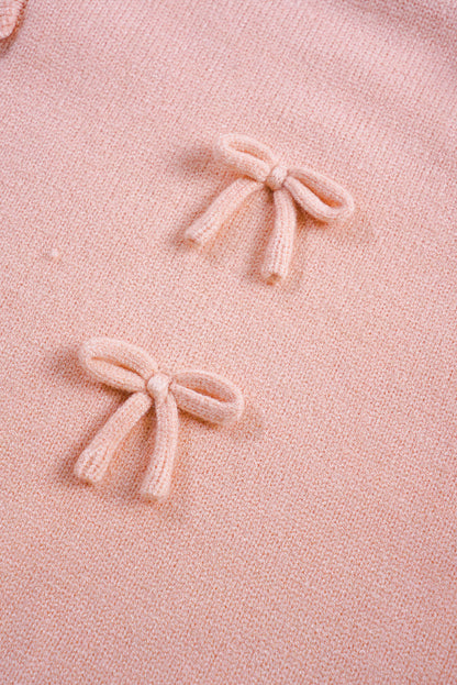 Light Pink Bow Detail Contrast Trim Ruffle Sweater