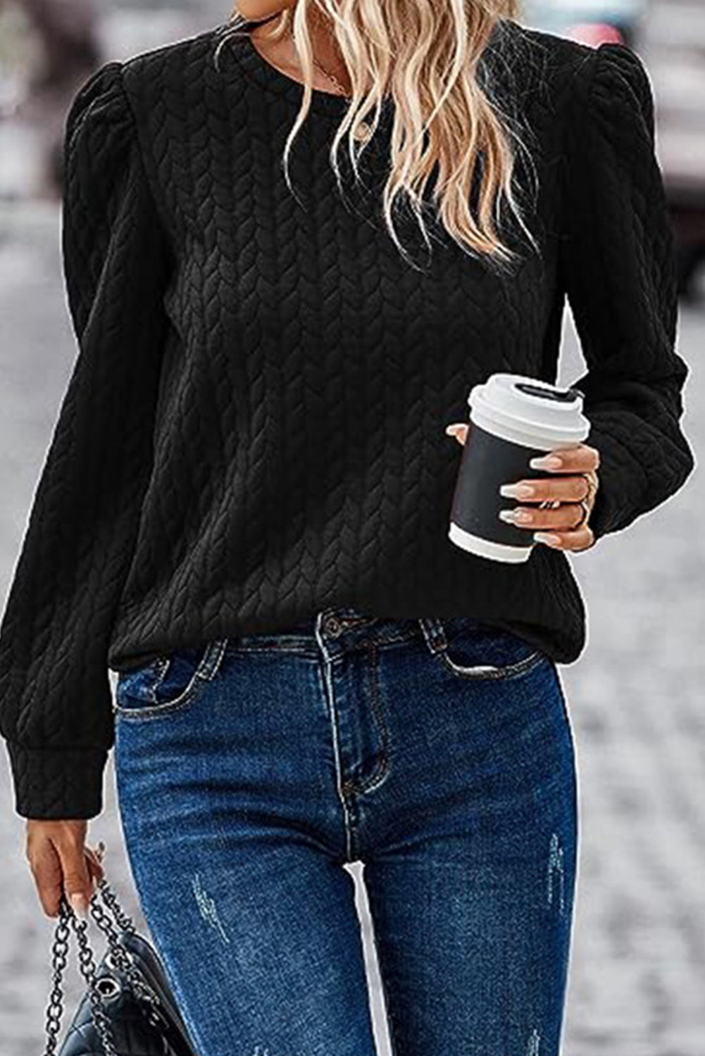 Quilted Puff Sleeve Sweatshirt