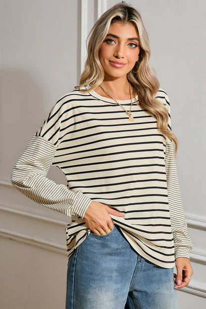 Stripe Patchwork Loose Long Sleeve Tee