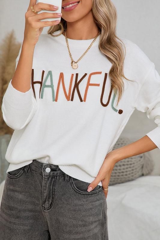 Thankful Ivory Embroidered Sweater