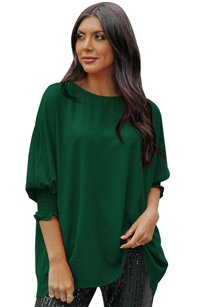 Plain & Casual Shirred Cuffs Half Sleeve Top