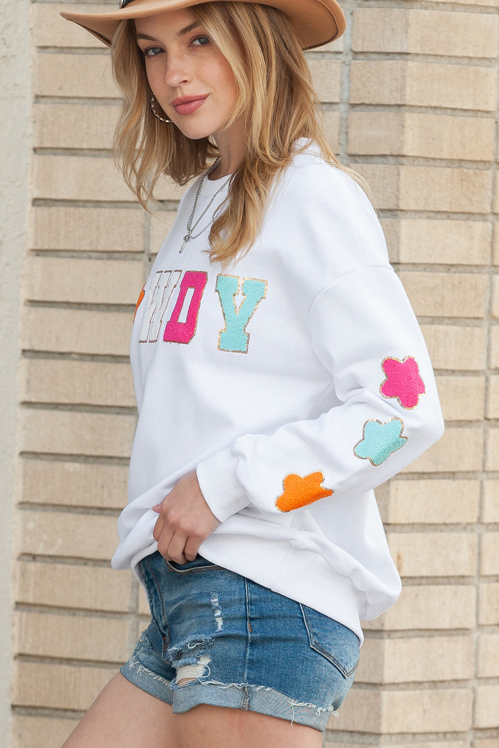 Glitter Howdy Patch Casual Star Sweatshirt