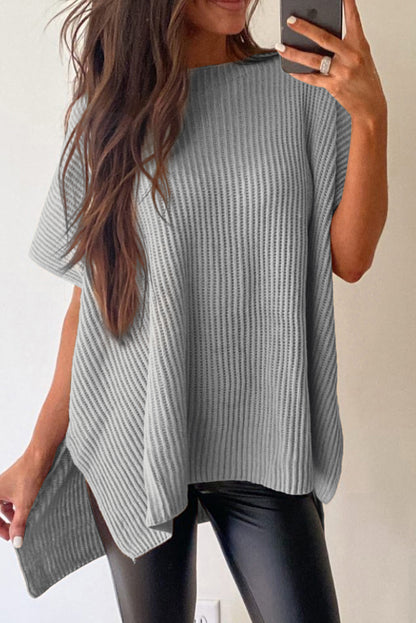 Side Slit Short Sleeve Oversized Sweater