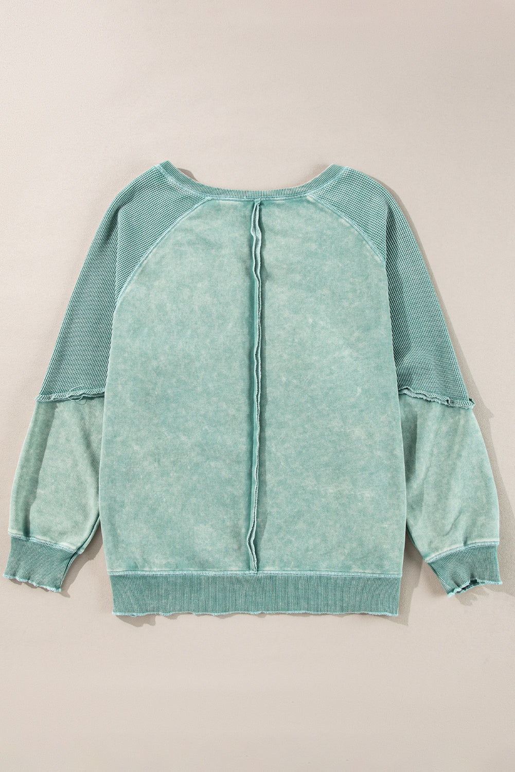 Orchid Petal Waffle Patchwork Raglan Sleeve Exposed Seam Sweatshirt